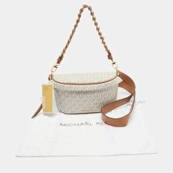 Michael Kors Brown/Off White Signature Coated Canvas and Leather Extra Small Slater Sling Bag
