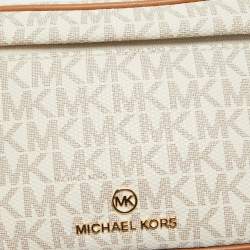 Michael Kors Brown/Off White Signature Coated Canvas and Leather Extra Small Slater Sling Bag
