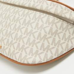 Michael Kors Brown/Off White Signature Coated Canvas and Leather Extra Small Slater Sling Bag
