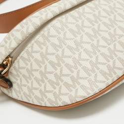 Michael Kors Brown/Off White Signature Coated Canvas and Leather Extra Small Slater Sling Bag