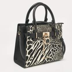Pre Owned Michael Kors Black Calfhair and Leather Hamilton Tote