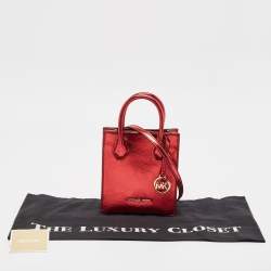 Pre Owned Michael Kors Red Glossy Leather XS Mercer Tote