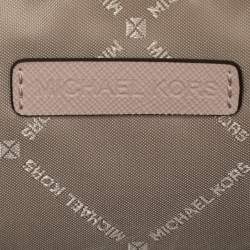 Pre Owned Michael Kors Pink/Beige Signature Coated Canvas and Leather Jet Set Crossbody Bag