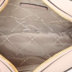 Pre Owned Michael Kors Pink/Beige Signature Coated Canvas and Leather Jet Set Crossbody Bag