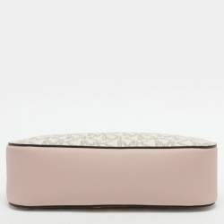 Pre Owned Michael Kors Pink/Beige Signature Coated Canvas and Leather Jet Set Crossbody Bag