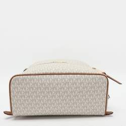 Michael Kors White/Brown Signature Coated Canvas and Leather Large Rhea Backpack