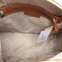 Michael Kors White/Brown Signature Coated Canvas and Leather Large Rhea Backpack
