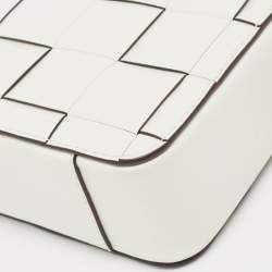 Pre Owned Michael Kors White Leather Medium Woven Jet Set Crossbody Bag