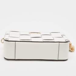 Pre Owned Michael Kors White Leather Medium Woven Jet Set Crossbody Bag