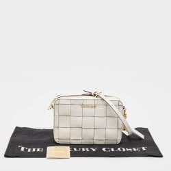 Pre Owned Michael Kors White Leather Medium Woven Jet Set Crossbody Bag