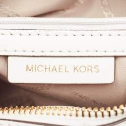 Pre Owned Michael Kors White Leather Medium Woven Jet Set Crossbody Bag