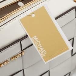 Pre Owned Michael Kors White Leather Medium Woven Jet Set Crossbody Bag