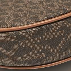 Pre Owned Michael Kors Brown Signature Coated Canvas Small Dover Crossbody Bag