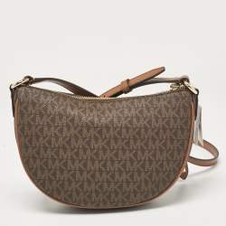 Pre Owned Michael Kors Brown Signature Coated Canvas Small Dover Crossbody Bag