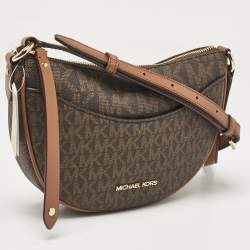 Pre Owned Michael Kors Brown Signature Coated Canvas Small Dover Crossbody Bag