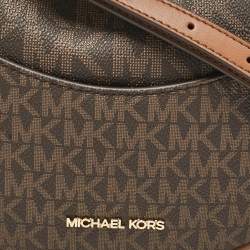 Pre Owned Michael Kors Brown Signature Coated Canvas Small Dover Crossbody Bag