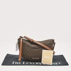 Pre Owned Michael Kors Brown Signature Coated Canvas Small Dover Crossbody Bag