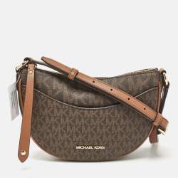 Pre Owned Michael Kors Brown Signature Coated Canvas Small Dover Crossbody Bag