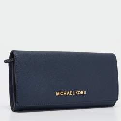 Michael Kors Navy Blue Leather Jet Set Travel Flap Continental Wallet