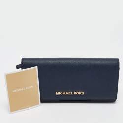 Michael Kors Navy Blue Leather Jet Set Travel Flap Continental Wallet