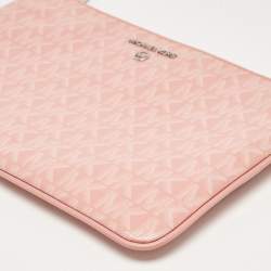 Pre Owned Michael Kors Pink Signature Coated Canvas and Leather Wristlet Pouch