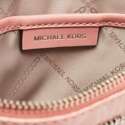Pre Owned Michael Kors Pink Signature Coated Canvas and Leather Wristlet Pouch