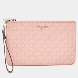 Pre Owned Michael Kors Pink Signature Coated Canvas and Leather Wristlet Pouch
