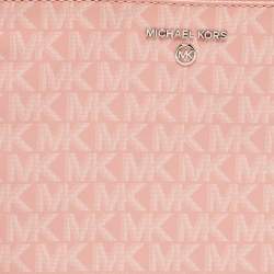 Pre Owned Michael Kors Pink Signature Coated Canvas and Leather Wristlet Pouch