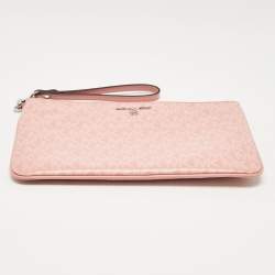 Pre Owned Michael Kors Pink Signature Coated Canvas and Leather Wristlet Pouch