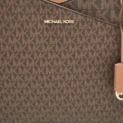 Michael Kors Dark Brown Signature Coated Canvas Large Jet Set Travel Tote