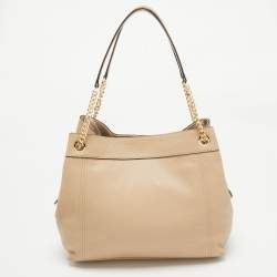 Pre Owned Michael Kors Beige Leather large Jet Set Chain Shoulder Bag