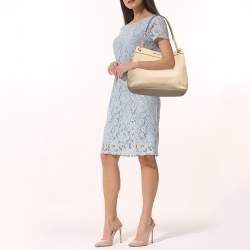 Pre Owned Michael Kors Beige Leather large Jet Set Chain Shoulder Bag