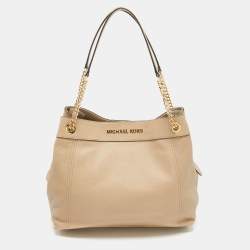Pre Owned Michael Kors Beige Leather large Jet Set Chain Shoulder Bag