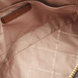 Pre Owned Michael Kors Brown Signature Coated Canvas Medium Jet Set Travel Dome Crossbody Bag