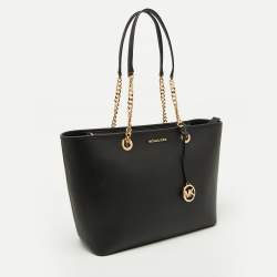 Pre Owned Michael Kors Black Leather Large Shania Chain Tote