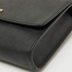 Pre Owned Michael Kors Black Leather Jet Set Flap Crossbody Bag