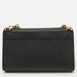 Pre Owned Michael Kors Black Leather Jet Set Flap Crossbody Bag