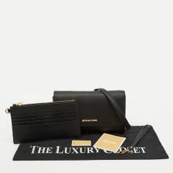 Pre Owned Michael Kors Black Leather Jet Set Flap Crossbody Bag