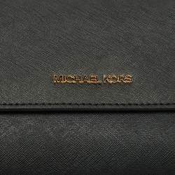 Pre Owned Michael Kors Black Leather Jet Set Flap Crossbody Bag