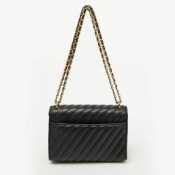 Pre Owned Michael Kors Black Quilted Leather Medium Rose Flap Shoulder Bag