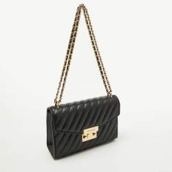 Pre Owned Michael Kors Black Quilted Leather Medium Rose Flap Shoulder Bag