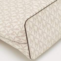 Pre Owned Michael Kors White/Brown Signature Coated Canvas and Leather Jet Set Travel Crossbody Bag