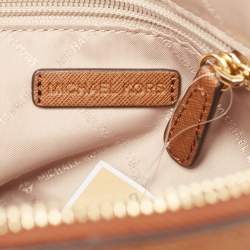 Pre Owned Michael Kors White/Brown Signature Coated Canvas and Leather Jet Set Travel Crossbody Bag