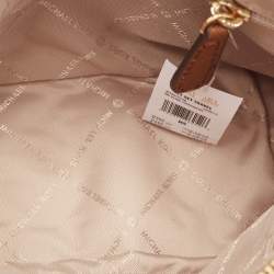 Pre Owned Michael Kors White/Brown Signature Coated Canvas and Leather Jet Set Travel Crossbody Bag