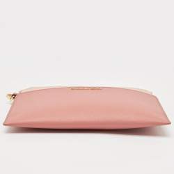 Pre Owned Michael Kors Pink Leather Jet Set Travel Wristlet Clutch