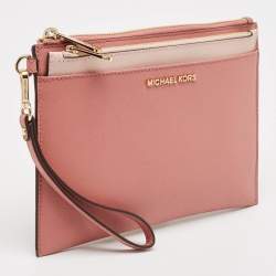 Pre Owned Michael Kors Pink Leather Jet Set Travel Wristlet Clutch