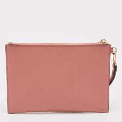 Pre Owned Michael Kors Pink Leather Jet Set Travel Wristlet Clutch