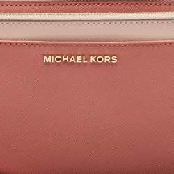 Pre Owned Michael Kors Pink Leather Jet Set Travel Wristlet Clutch