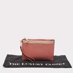 Pre Owned Michael Kors Pink Leather Jet Set Travel Wristlet Clutch