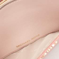 Pre Owned Michael Kors Pink Leather Jet Set Travel Wristlet Clutch